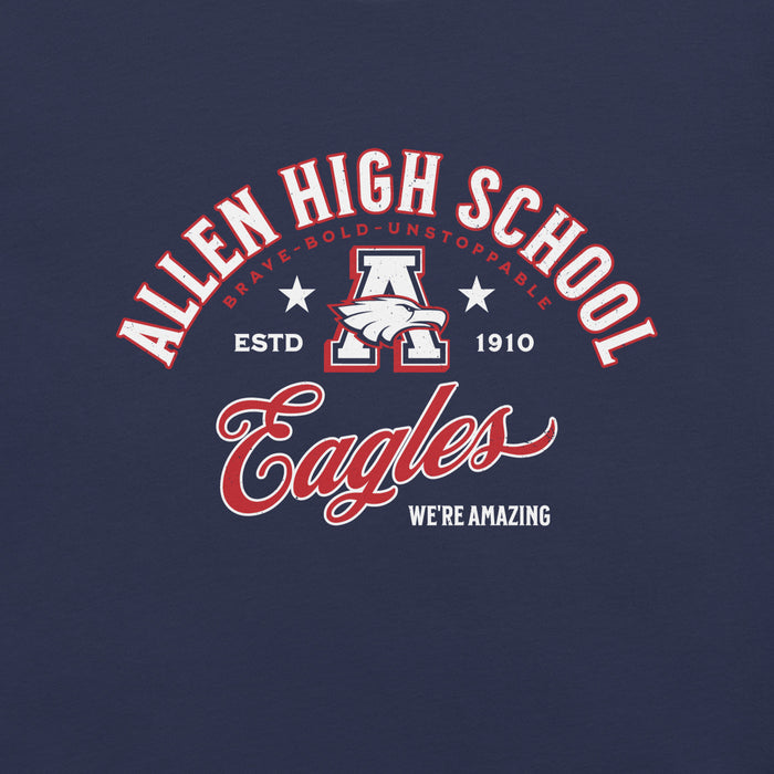 Close-up view of Allen High School Eagles Premium Navy Blue Unisex T-shirt 218