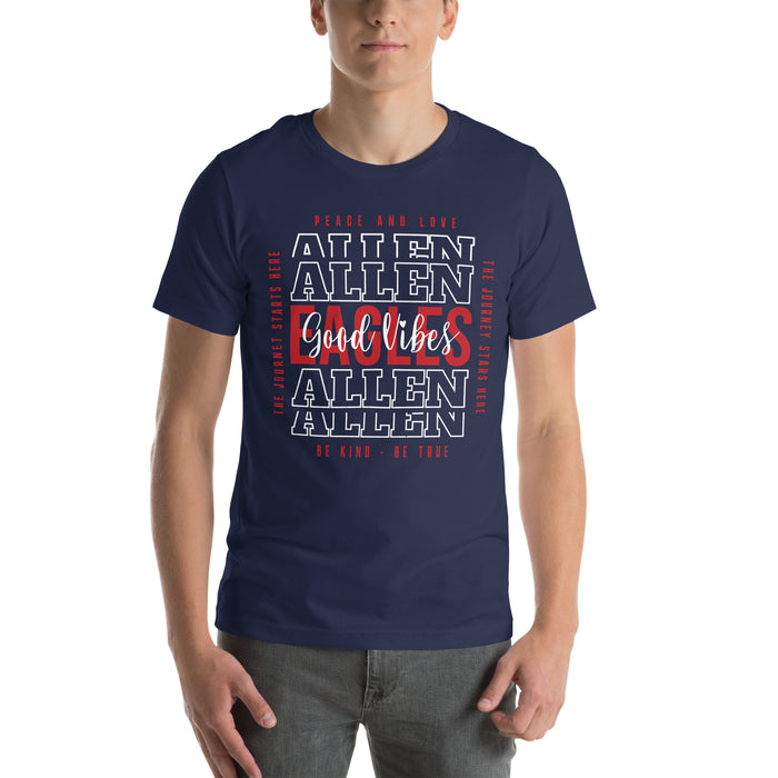 Man wearing Allen High School Eagles Premium Navy Blue Unisex T-shirt 228