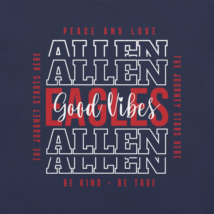 Close-up view of Allen High School Eagles Premium Navy Blue Unisex T-shirt 228