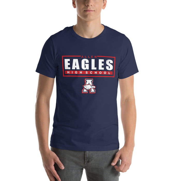 Man wearing Allen High School Eagles Premium Navy Blue Unisex T-shirt 049