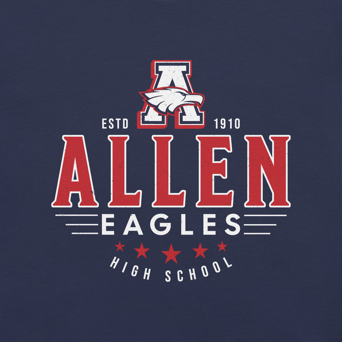 Close-up view of Allen High School Eagles Premium Navy Blue Unisex T-shirt 203