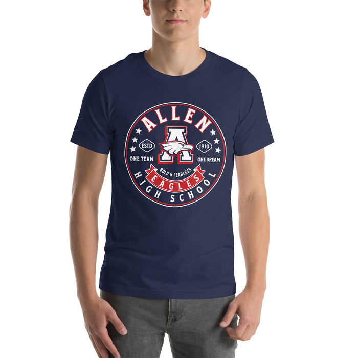 Man wearing Allen High School Eagles Premium Navy Blue Unisex T-shirt 220