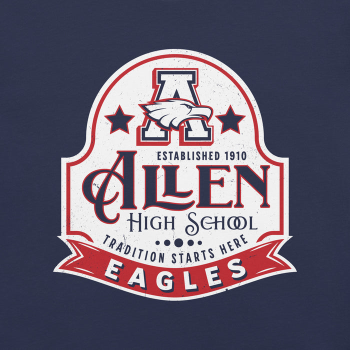 Close-up view of Allen High School Eagles Premium Navy Blue Unisex T-shirt 215