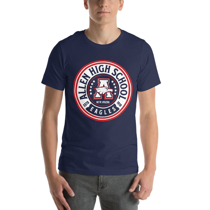 Man wearing Allen High School Eagles Premium Navy Blue Unisex T-shirt 208