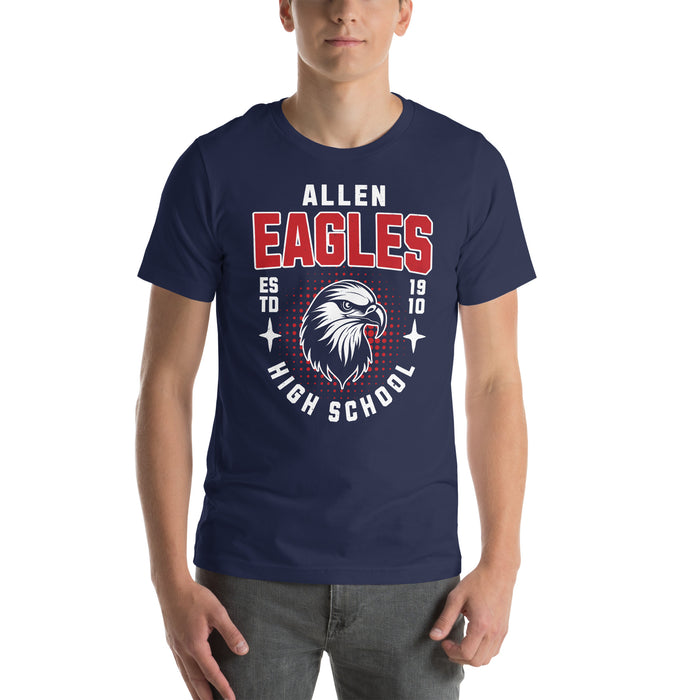 Man wearing Allen High School Eagles Premium Navy Blue Unisex T-shirt 201