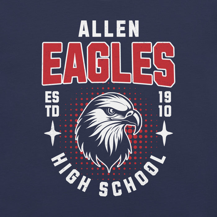 Close-up view of Allen High School Eagles Premium Navy Blue Unisex T-shirt 201