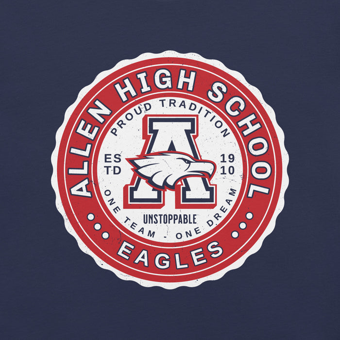 Close-up view of Allen High School Eagles Premium Navy Blue Unisex T-shirt 209