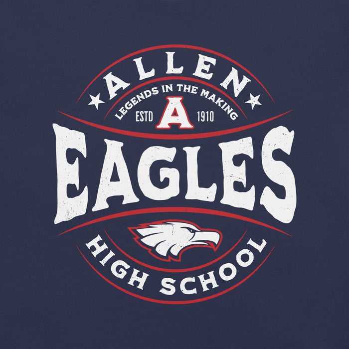 Close-up view of Allen High School Eagles Premium Navy Blue Unisex T-shirt 219