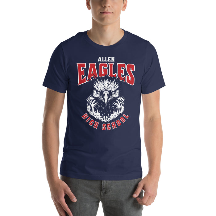 Man wearing Allen High School Eagles Premium Navy Blue Unisex T-shirt 202