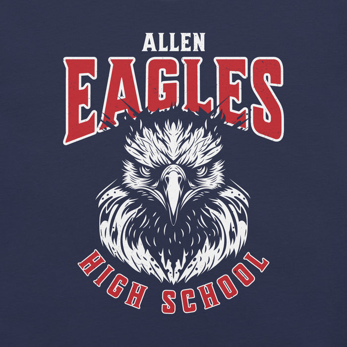 Close-up view of Allen High School Eagles Premium Navy Blue Unisex T-shirt 202