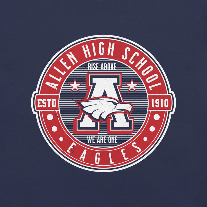 Close-up view of Allen High School Eagles Premium Navy Blue Unisex T-shirt 207