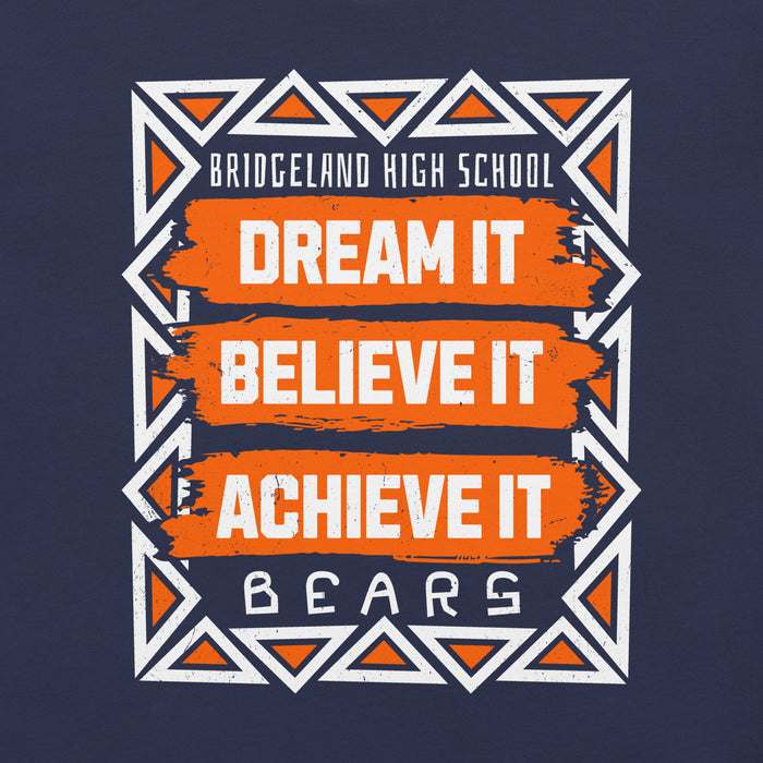 Close-up view of Bridgeland High School Bears Premium Navy Blue Unisex T-shirt 229