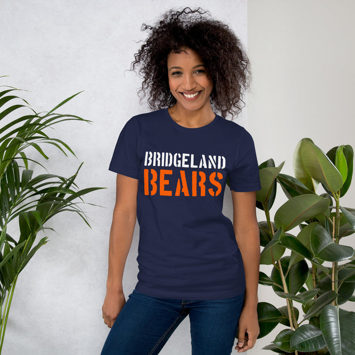 Woman wearing Bridgeland High School Bears Premium Navy Blue Unisex T-shirt 017