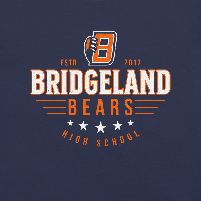 Close-up view of Bridgeland High School Bears Premium Navy Blue Unisex T-shirt 217