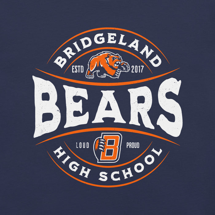 Close-up view of Bridgeland High School Bears Premium Navy Blue Unisex T-shirt 218