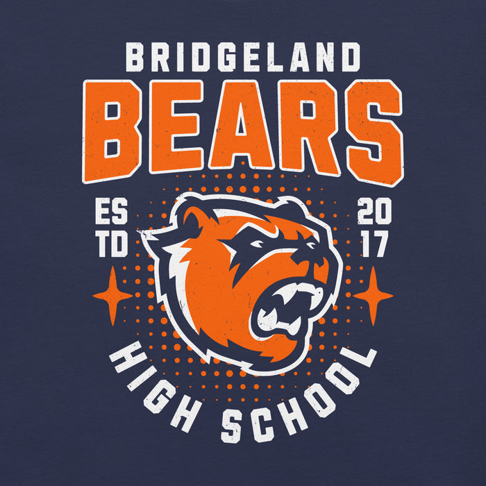 Close-up view of Bridgeland High School Bears Premium Navy Blue Unisex T-shirt 204