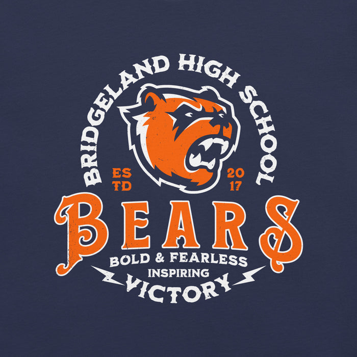 Close-up view of Bridgeland High School Bears Premium Navy Blue Unisex T-shirt 206