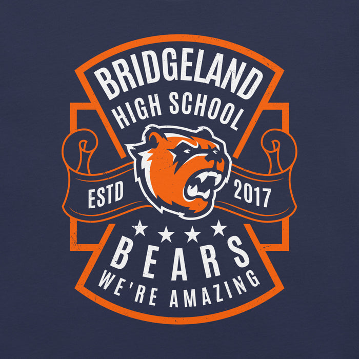 Close-up view of Bridgeland High School Bears Premium Navy Blue Unisex T-shirt 207