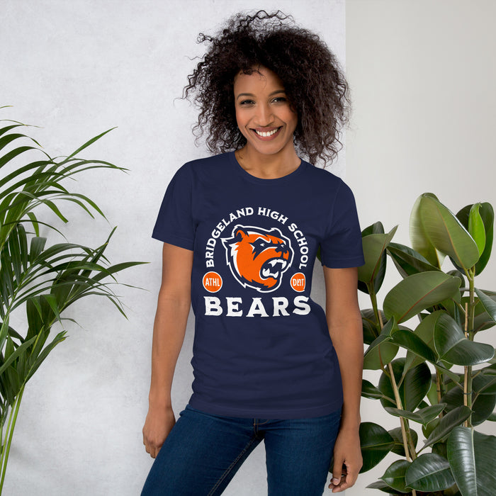 Woman wearing Bridgeland High School Bears Premium Navy Blue Unisex T-shirt 208