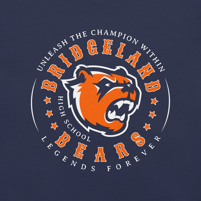 Close-up view of Bridgeland High School Bears Premium Navy Blue Unisex T-shirt 214