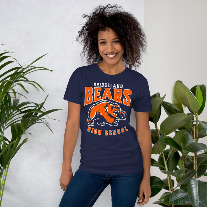 Woman wearing Bridgeland High School Bears Premium Navy Blue Unisex T-shirt 213