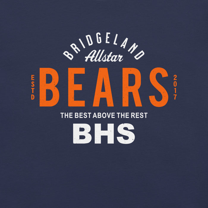 Close-up view of Bridgeland High School Bears Premium Navy Blue Unisex T-shirt 040