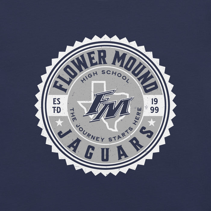 Close-up view of Flower Mound High School Jaguars Navy Blue Premium T-shirt 203