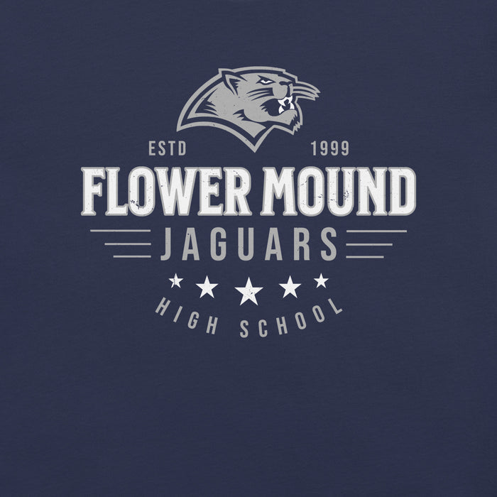 Close-up view of Flower Mound High School Jaguars Navy Blue Premium T-shirt 217