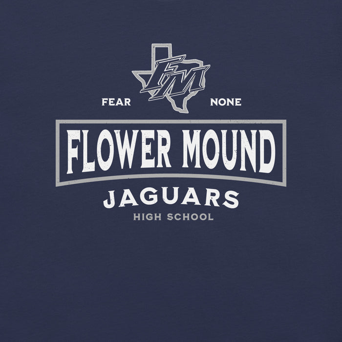 Close-up view of Flower Mound High School Jaguars Navy Blue Premium T-shirt 202