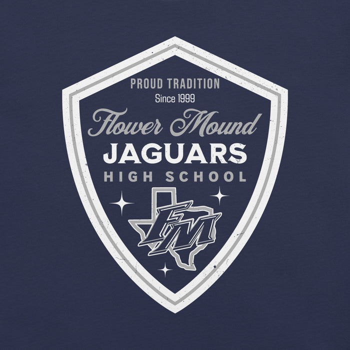 Close-up view of Flower Mound High School Jaguars Navy Blue Premium T-shirt 225