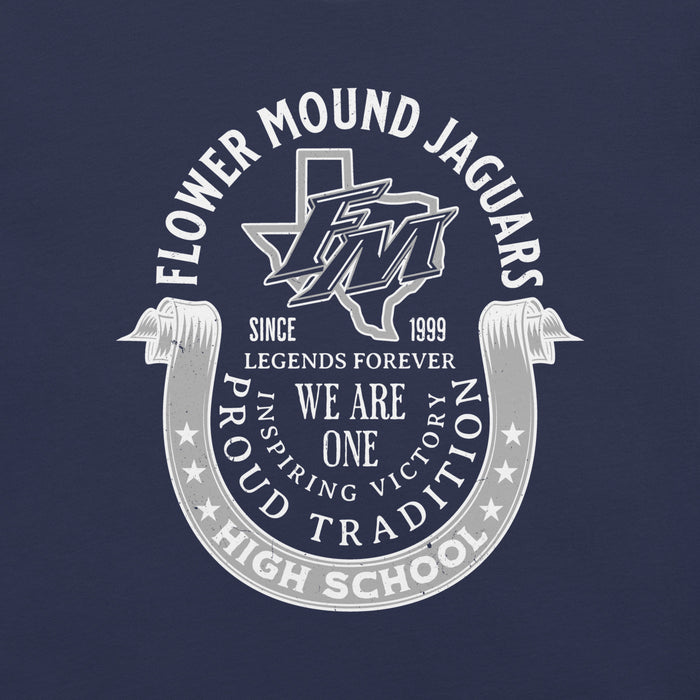 Close-up view of Flower Mound High School Jaguars Navy Blue Premium T-shirt 229