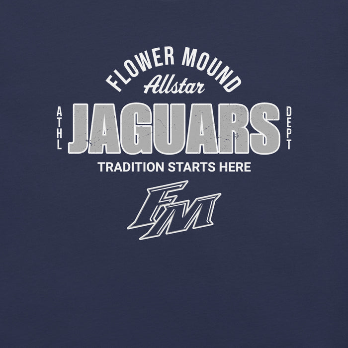 Close-up view of Flower Mound High School Jaguars Navy Blue Premium T-shirt 040
