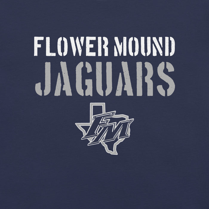 Close-up view of Flower Mound High School Jaguars Navy Blue Premium T-shirt 017