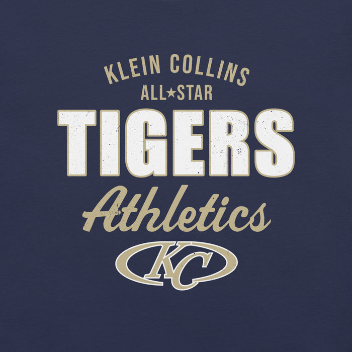 Close-up view of Klein Collins High School Tigers Premium Navy Blue Unisex T-shirt 034
