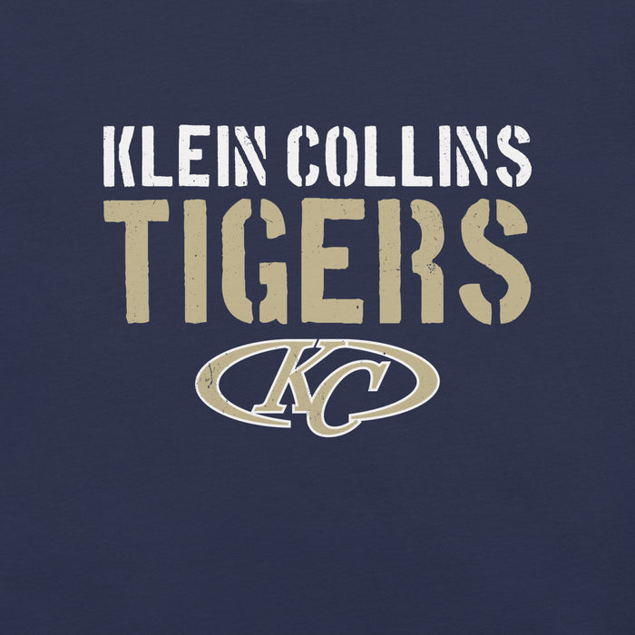 Close-up view of Klein Collins High School Tigers Premium Navy Blue Unisex T-shirt 017