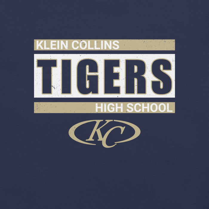 Close-up view of Klein Collins High School Tigers Premium Navy Blue Unisex T-shirt 098
