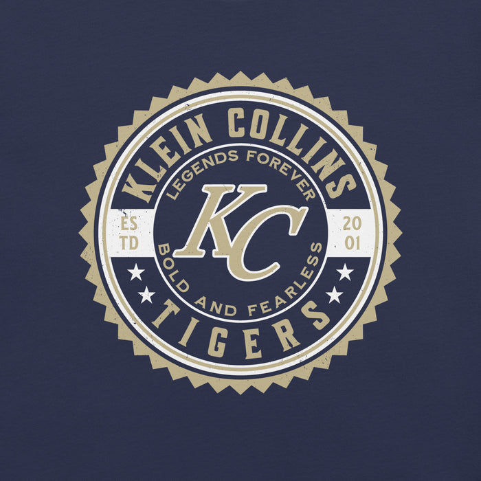 Close-up view of Klein Collins High School Tigers Premium Navy Blue Unisex T-shirt 203