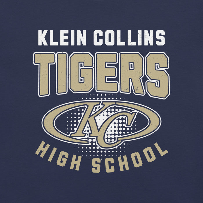 Close-up view of Klein Collins High School Tigers Premium Navy Blue Unisex T-shirt 204