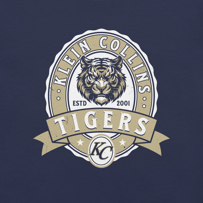 Close-up view of Klein Collins High School Tigers Premium Navy Blue Unisex T-shirt 212