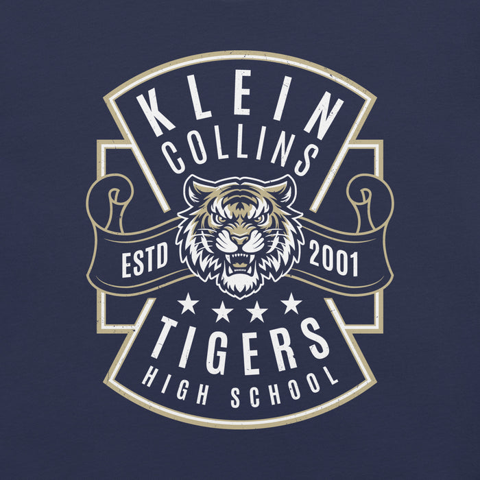 Close-up view of Klein Collins High School Tigers Premium Navy Blue Unisex T-shirt 207