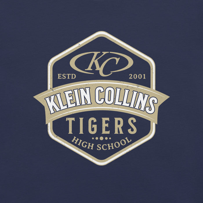 Close-up view of Klein Collins High School Tigers Premium Navy Blue Unisex T-shirt 209