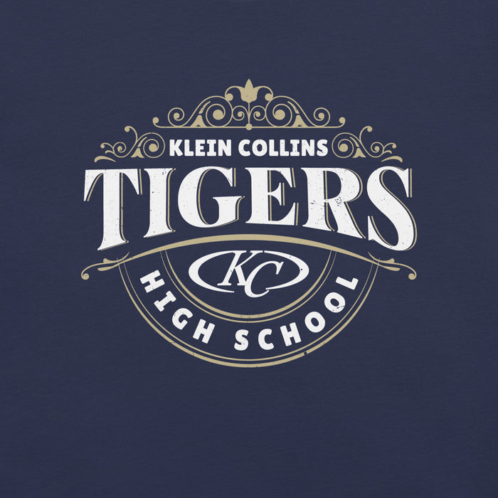 Close-up view of Klein Collins High School Tigers Premium Navy Blue Unisex T-shirt 211