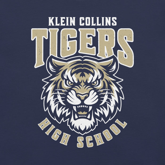 Close-upv iew of Klein Collins High School Tigers Premium Navy Blue Unisex T-shirt 213
