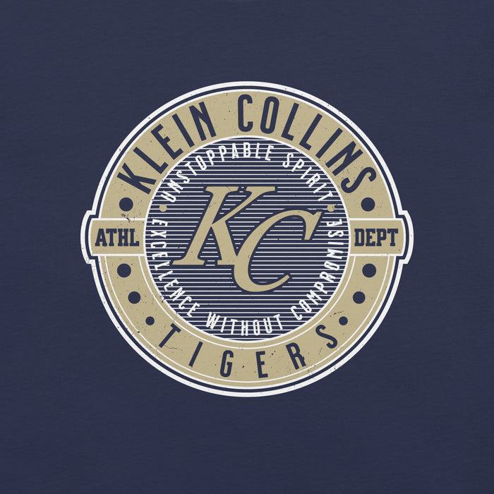 Close-up view of Klein Collins High School Tigers Premium Navy Blue Unisex T-shirt 224