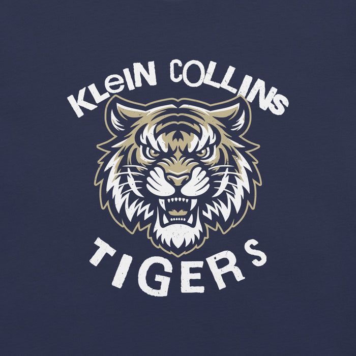 Close-up view of Klein Collins High School Tigers Premium Navy Blue Unisex T-shirt 228