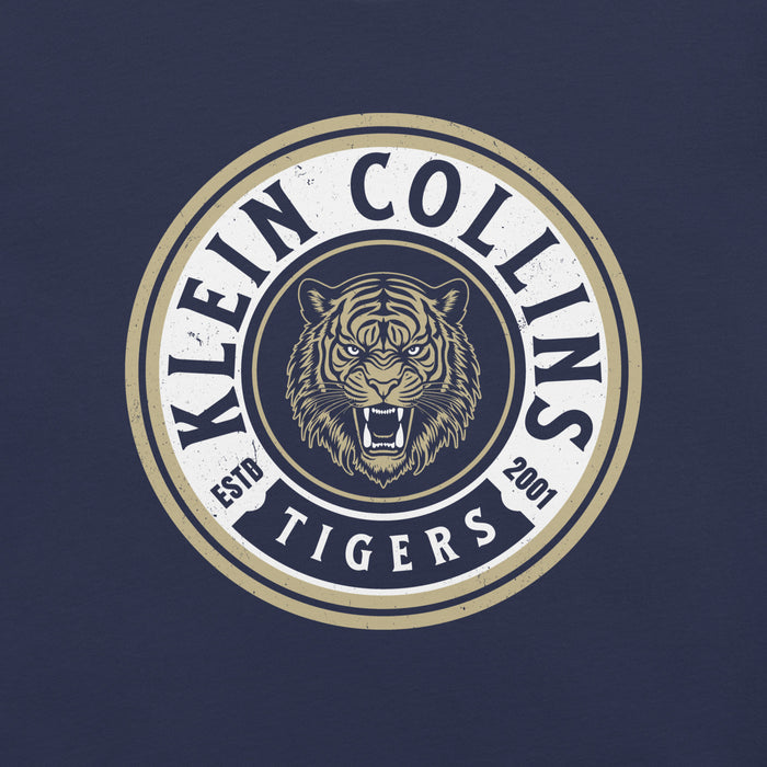 Close-up view of Klein Collins High School Tigers Premium Navy Blue Unisex T-shirt 220