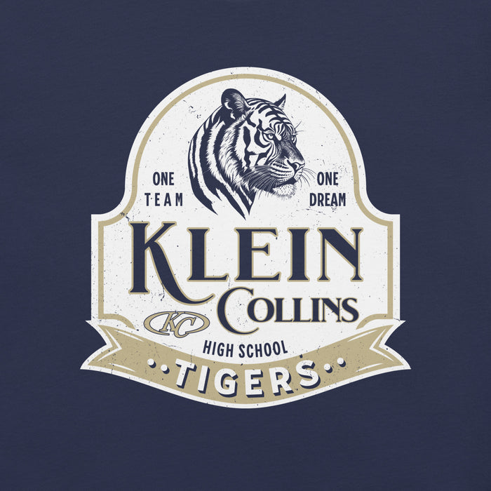 Close-up view of Klein Collins High School Tigers Premium Navy Blue Unisex T-shirt 219