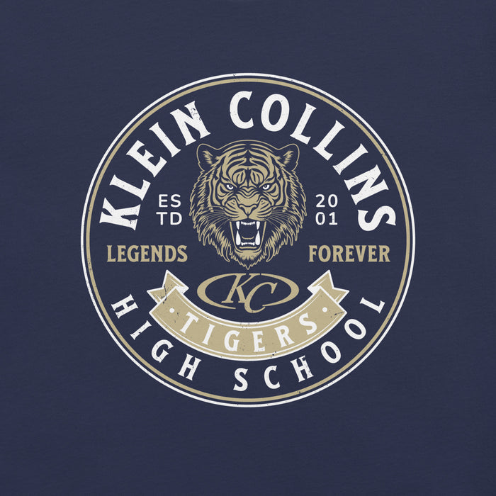 Close-up view of Klein Collins High School Tigers Premium Navy Blue Unisex T-shirt 215