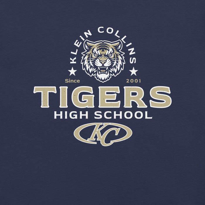 Close-up view of Klein Collins High School Tigers Premium Navy Blue Unisex T-shirt 222