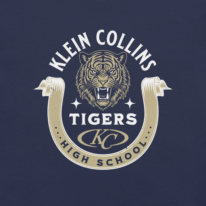 Close-up view of Klein Collins High School Tigers Premium Navy Blue Unisex T-shirt 229